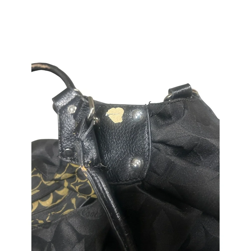 Coach Black Signature Jacquard Leather Satchel Shoulder Bag Turnlock Pleated